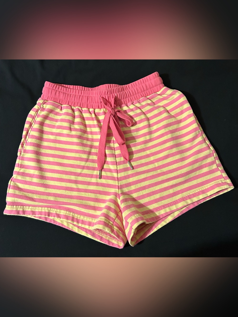 Source Unknown Pink and Yellow Striped Athletic Lounge Shorts